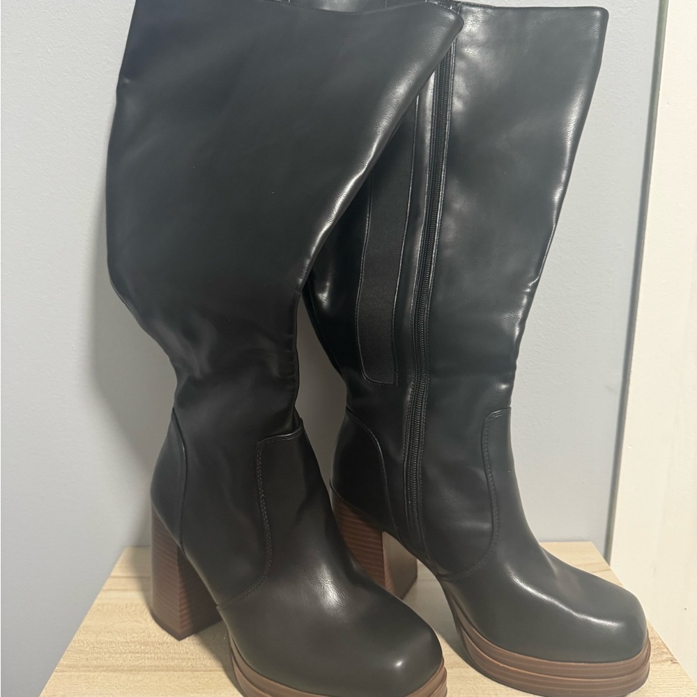 Torrid Black Heeled Boots with Brown Sole